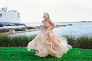 gold wedding dress twirl